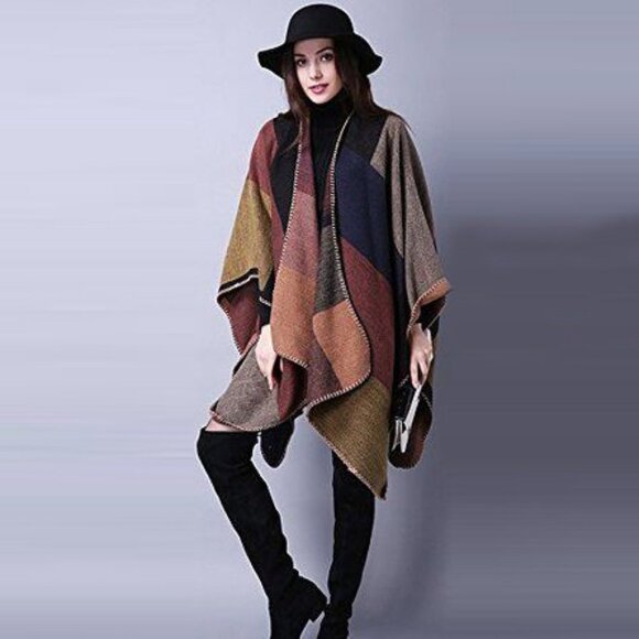 Ilishop Reversible Oversized Poncho Shawl Cardigan - Picture 3 of 10